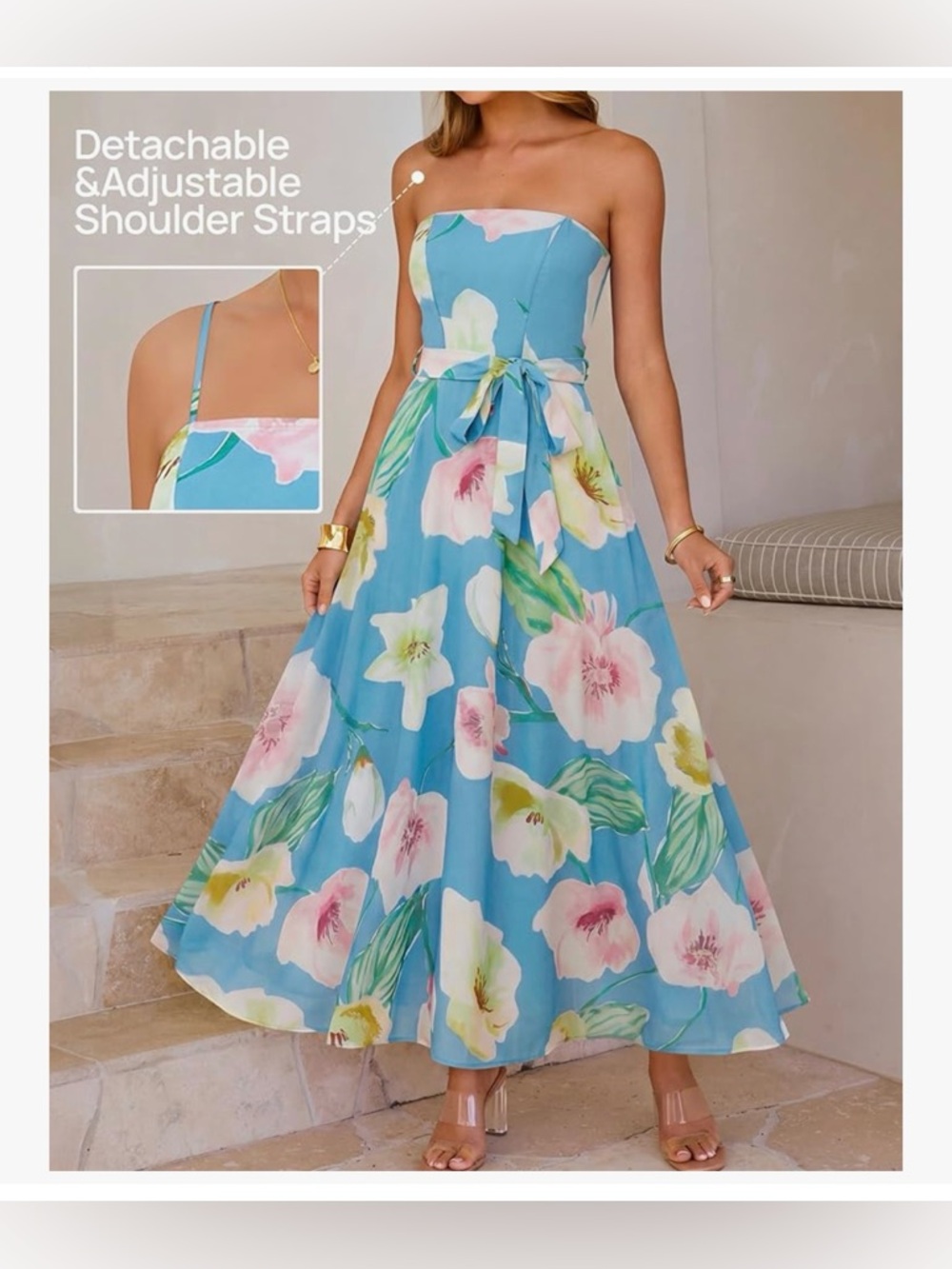 NWT STRAP OR STRAPLESS BLUE FLORAL SUNDRESS-S - Picture 8 of 16